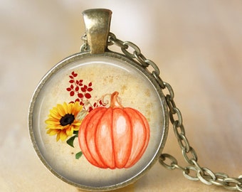 Pumpkin Necklace, Pumpkin Sunflower Fall Pendant, Fall Key Chain, Autumn, Sunflower Neckalce, Autumn Jewelry, Pumpkin Pendant, Sunflowers