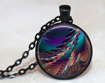 Jeweled Fractal Pendant, Necklace or Key Chain - Abstract Necklace, Abstract Pendant, Fractal Necklace, Purple, Blue - Jeweled Colors