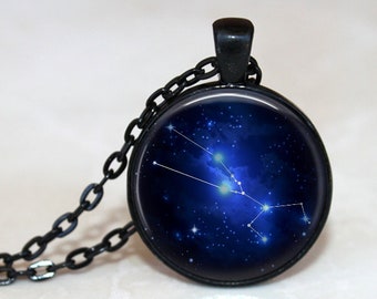 Taurus - Zodiac Pendant Necklace or Key Chain - Choice of 4 Bezel Colors - April 20th - May 20th Birthday, Constellations, Space