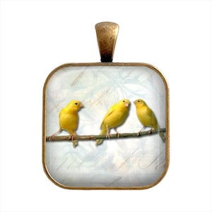 Canary Pendant, Canary Necklace, Canary Key Chain, 3 Little Canaries - Yellow Birds, Bird Necklace, Bird Pendant, Bird Lovers,Three Canaries