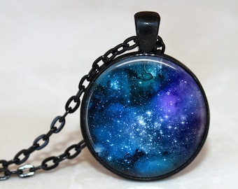 Far Away Galaxy Pendant, Necklace or Key Chain - Lunar, Space Keychain, Space Necklace, Space Pendant, Stars, Milky Way, Galaxy Necklace