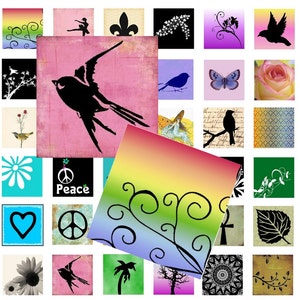 Mixed Images Sampler  - Instant Download - Digital Collage Sheet - 1 Inch Squares