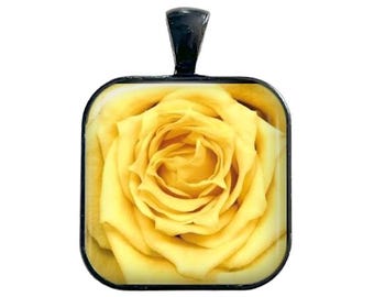 Yellow Rose Necklace, Yellow Rose Pendant, Yellow Rose Key Chain, Rose Close Up, Rose Necklace, Flower Necklace, Rose Jewelry, Floral