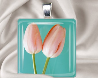 Simple Tulips - Glass Tile Pendant