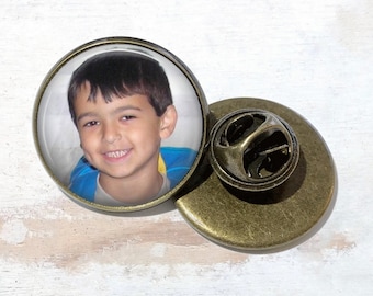 Custom Photo Tie Tack or Lapel Pin in Bronze -  Personalized for Dad or Wedding -  Men's Keepsake - Father's Day Gift, Photo Pin, Accessory