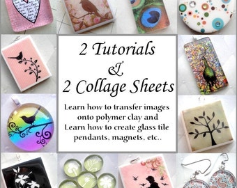 Paquete combinado de 2 tutoriales con 2 hojas de collage digital - Descarga instantánea - Tutorial de colgante de vidrio, Tutorial de colgante de arcilla polimérica