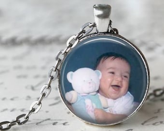 Personalized Custom Photo Pendant, Necklace or Key Chain - Choice of Bezel Color - One Inch Round - photo necklace, baby photo