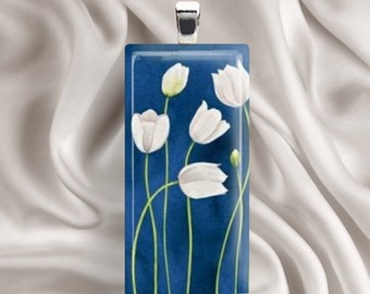 Tulips in White - Glass Tile Pendant