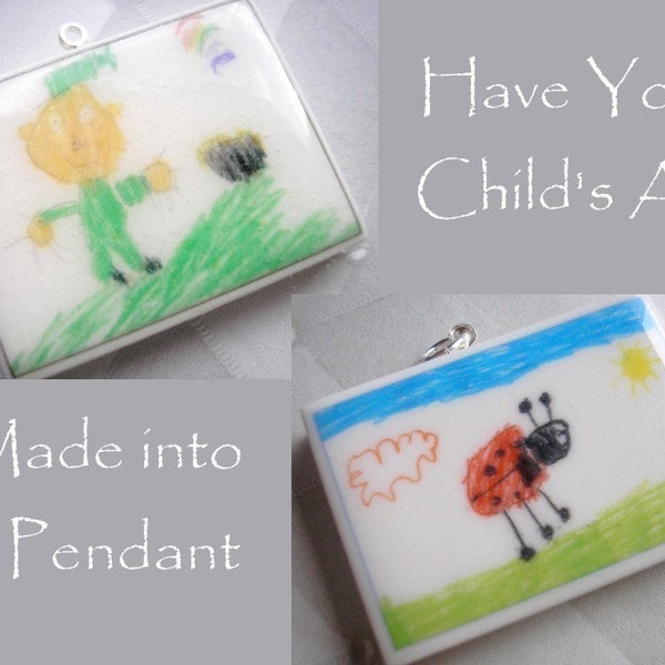 Children's Artwork Pendant Necklace - Your Childs Art on Clay - Polymer Clay Pendant