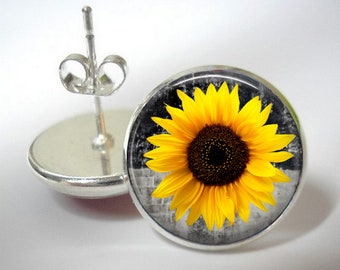 Sunflower Earrings, Sunflower Stud Earrings, 12mm Stud Earrings, Sunflowers, Summer Flower Earrings