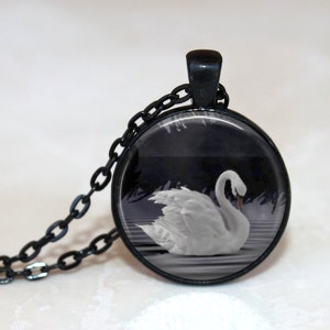 Swan  Pendant, Swan Necklace, Swan Key Chain - Artist&#39;s Glass Tile Pendant Necklace - AshenSorrowDesign