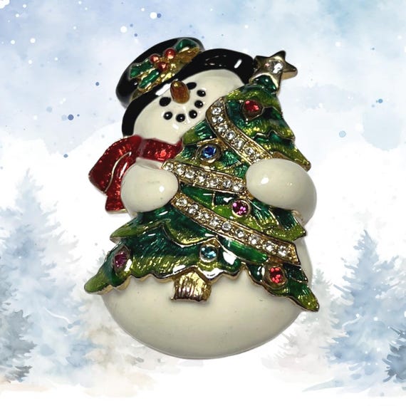 Vintage Christopher Radko Snowman Pin, Brooch - Vintage Christmas Jewelry, Snowman Brooch, Snowman Pin, Snowman Jewelry, Vintage Signed Pin