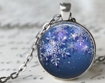 Shimmering Snowflakes Pendant, Necklace or Key Chain - Snowflake Necklace, Holiday Pendant, Christmas, Winter, Snowflake Key Chain,