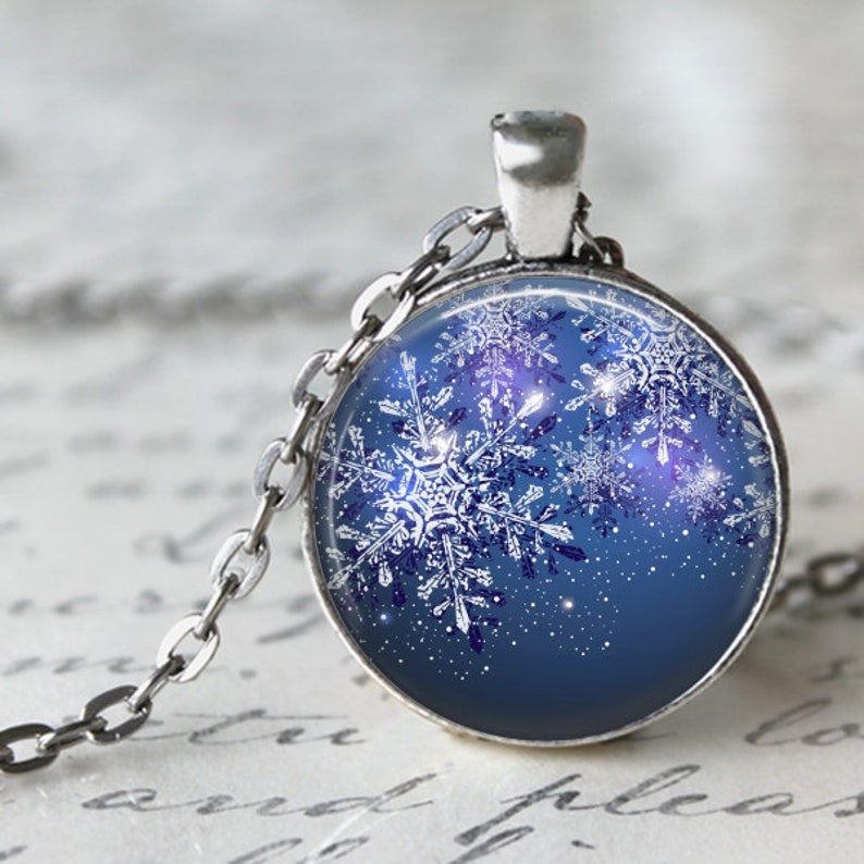 Shimmering Snowflakes Pendant Necklace or Key Chain  image 1