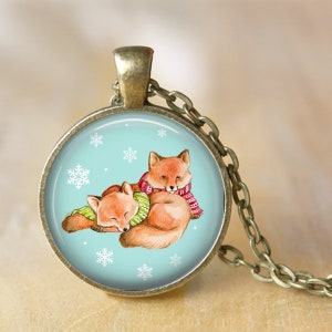 Fox Necklace, Foxes Pendant, Foxes Necklace, Winter Fox, Flowers, Foxes Key Chain, Fox Jewelry, Fox Pendant, Christmas Fox, Snow, Winter