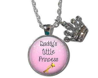 Pappas lilla prinsesshalsband eller nyckelring med strasskronaberlock - Liten flicka, dotter, tiara, pappas flicka, pappas prinsessa