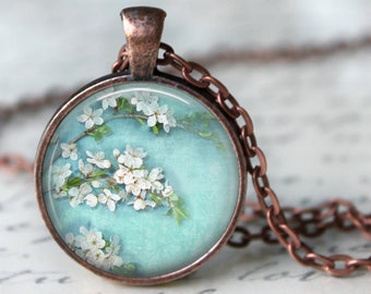 Subtle Floral Pendant Necklace, Flower Necklace, Flower Pendant, Flower Key Chain, Dogwood, Cherry Blossom, Spring, Summer, Floral Necklace