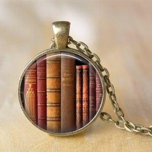 Book Lovers Pendant, Necklace or Key Chain - Vintage Books Image, Book Necklace, Book Pendant,Book Key Chain, Librarian,Teacher Gift,Library