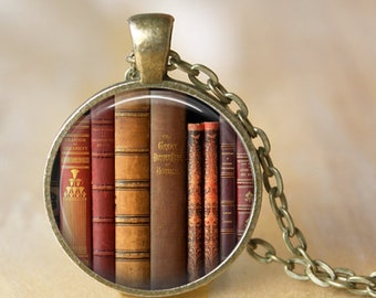 Book Lovers Pendant, Necklace or Key Chain - Vintage Books Image, Book Necklace, Book Pendant,Book Key Chain, Librarian,Teacher Gift,Library