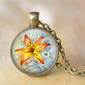 Tiger Lily Pendant, Necklace or Key Chain - Flowers - Painted Tiger Lily - Lily Pendant, Lily Necklace, Tiger Lily Key Chain