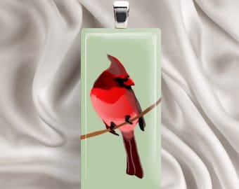 Painted Cardinal - Glass Tile Pendant