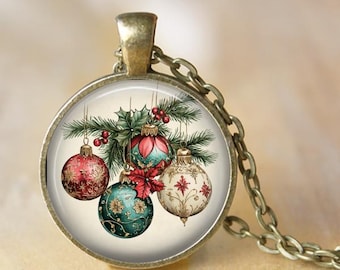Weihnachten Halskette, Weihnachten Anhänger, Weihnachten Schmuck, Weihnachten Schlüsselanhänger, Urlaub Schmuck, Ornament Halskette, rot grün, Urlaub Geschenk