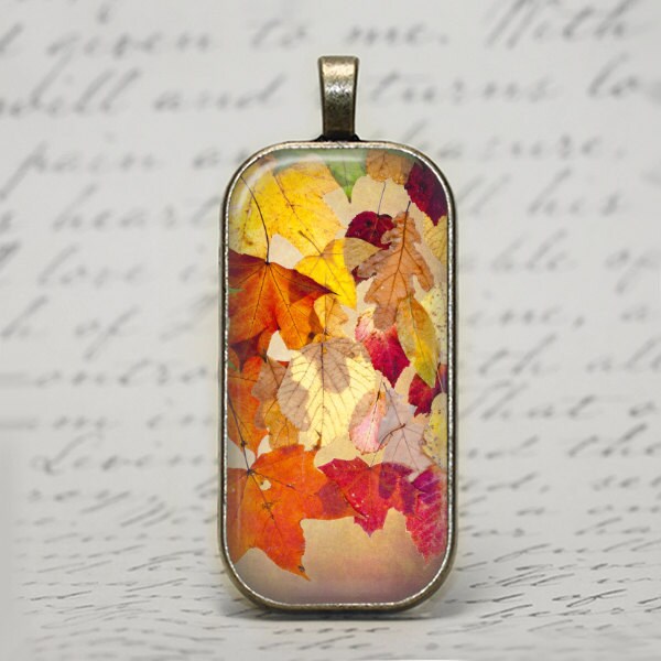 Cascading Leaves Pendant, Necklace or Key Chain in Bronze or Silver - Fall, Autumn, Keychain, Rectangle