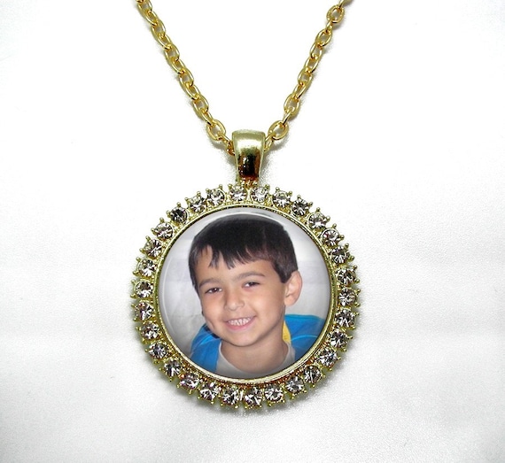 GOLD Custom Photo Pendant in Rhinesetone Bezel Gold Rhinestone Necklace Custom Photo Necklace Custom Rhinestone Jewelry Personalized Etsy Canada