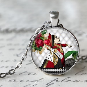 Queen of Hearts Victorian Style, Vintage Alice Necklace, Pendant or Key Chain - Alice Necklace, Black, Red, Off With Her Head