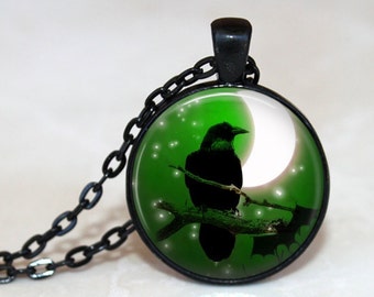 Raven Pendant, Necklace or Key Chain - Halloween Pendant - Raven Necklace, Black Raven