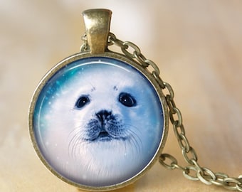 Arctic Seal Pendant, Necklace or Key Chain - Seal Necklace, Harp Seal, Winter, Snowy