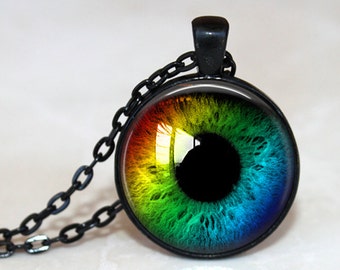 Rainbow Cat's Eye Pendant, Necklace or Key Chain - Choice of 4 Colors - One Inch Round