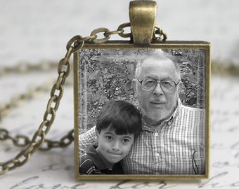 Square Personalized Custom Photo Pendant, Necklace or Key Chain - Choice of 4 Setting Colors