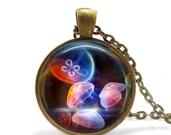 Rainbow Jellies - Jellyfish Pendant, Necklace or Key Chain - Choice of 4 Colors