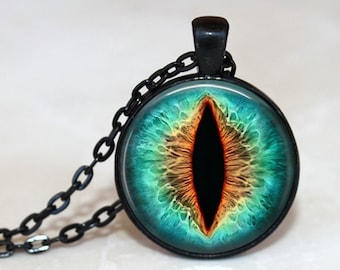 Turquoise Cat's Eye Pendant, Necklace or Key Chain - Choice of Silver, Bronze, Copper or Black Setting - Fantasy, Animal Eye, Cat