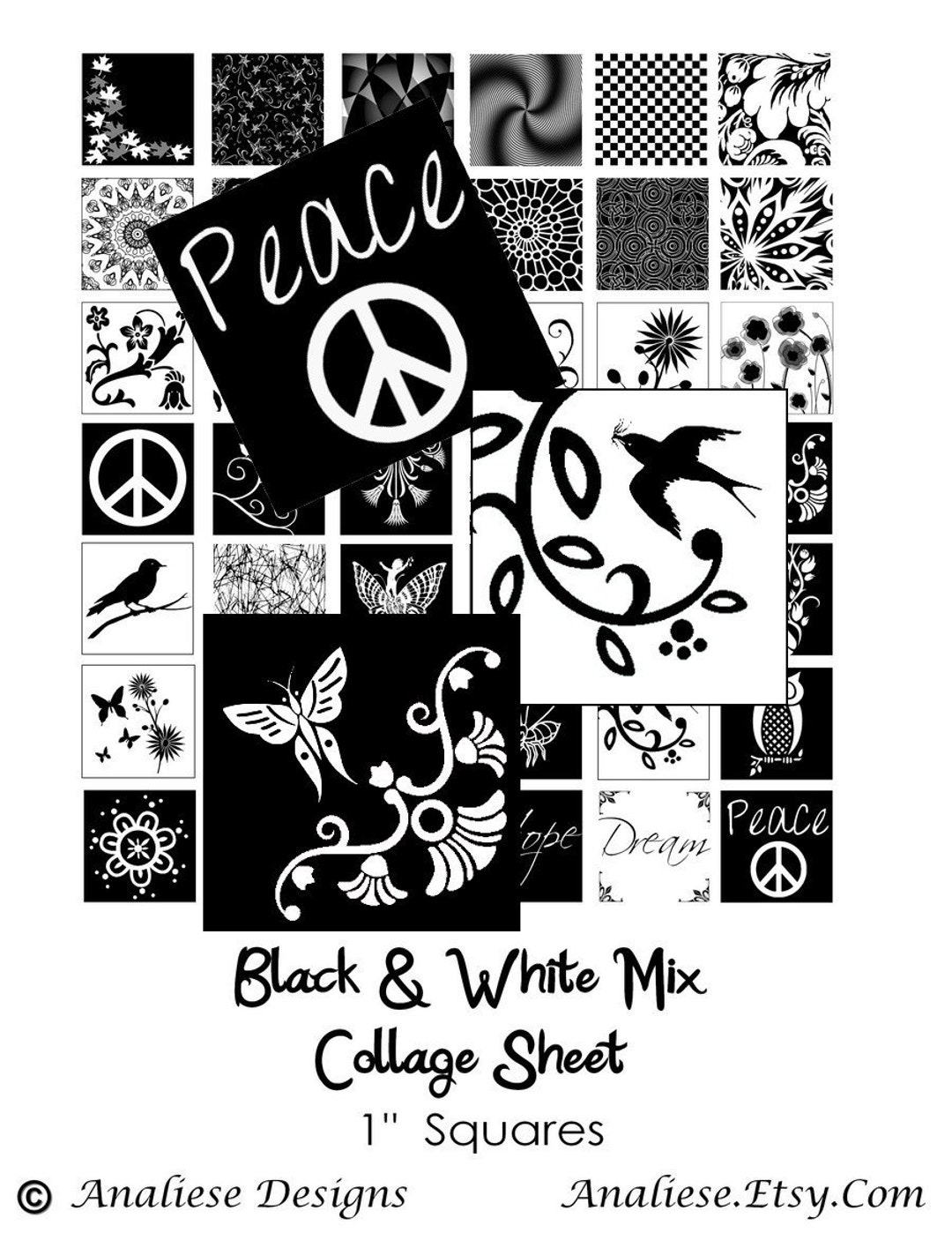 Black and White Mix Instant Download Digital Collage Sheet Etsy