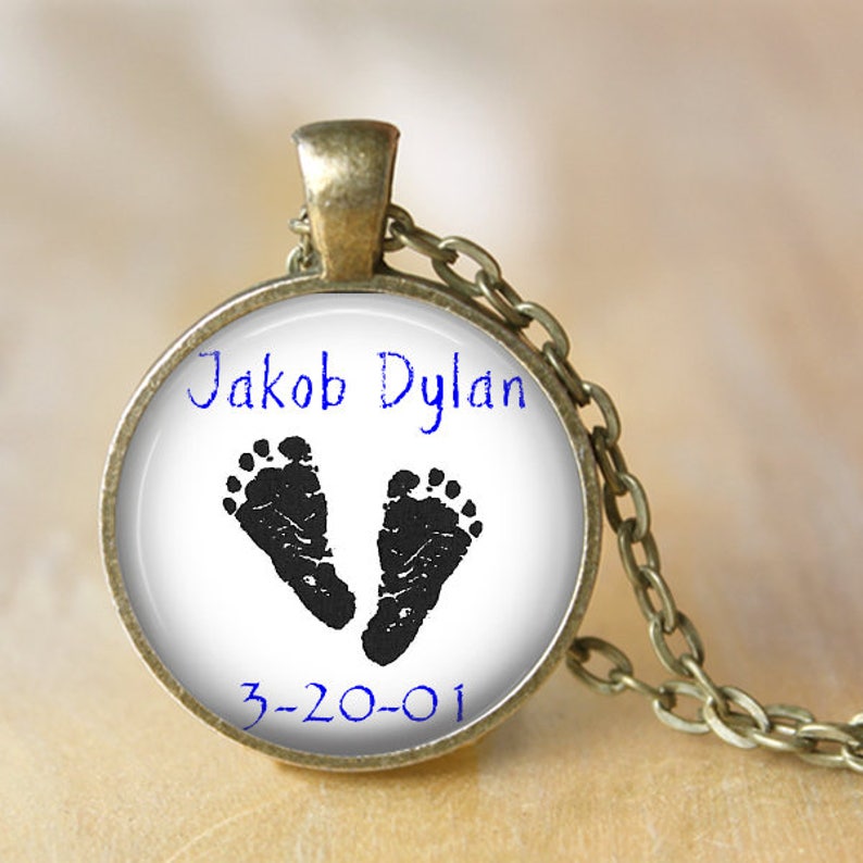 Custom Baby Feet with Name and Date Pendant Necklace or Key image 3