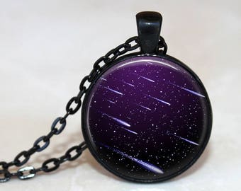 Meteor Shower Pendant, Necklace or Key Chain - Space - Choice of Silver, Bronze, Copper or Black - Space Necklace, Meteors