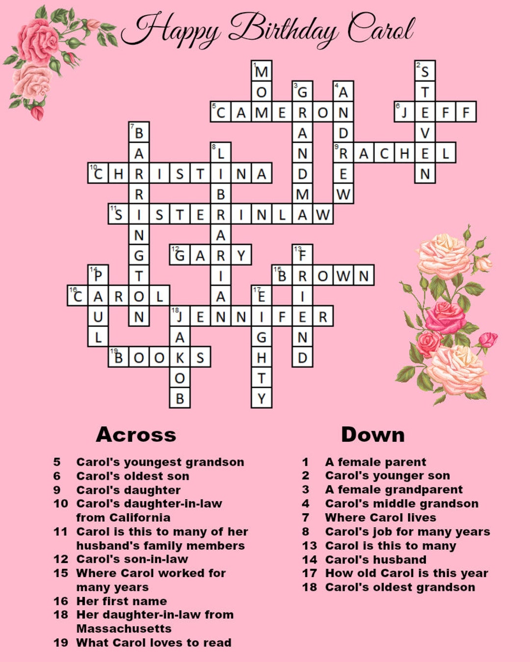 Digital Custom Crossword Puzzle With Clues Custom Style Finished and