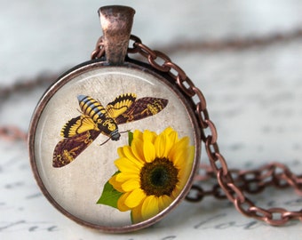 Yellow Moth Pendant, Necklace or Key Chain - Butterfly Pendant, Butterfly Necklace, Moth Pendant, Moth Key Chain, Moth Necklace, Sunflower