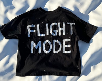 Oversize Women T shirt "FLIGHT MODE" Hand Painted