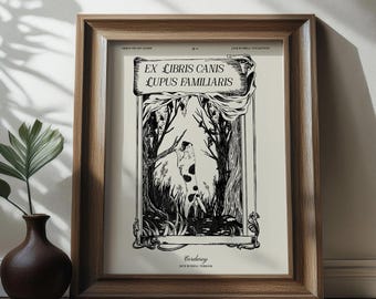 Custom Hand Drawn Pet Portrait Victorian Bookplate Engraving Dog Illustration Wall Art Giclee Prints