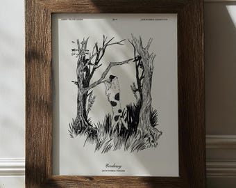 Hand Drawn Pet Portrait Woodland Wall Decor | Personalized Dog Engraving Illustration | Story book Fairytale Antique Giclée Print