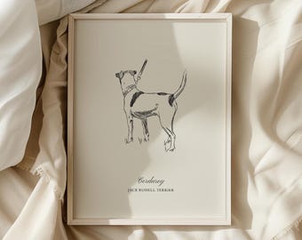 Custom Hand Drawn Dog Sketch | Minimalist Vintage Pet Illustration | Antique Animal Wall Art Giclee Prints