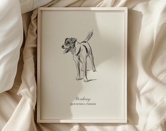 Custom Hand Drawn Pet Portrait Minimalist Vintage Dog Illustration Antique Wall Art Giclee Prints