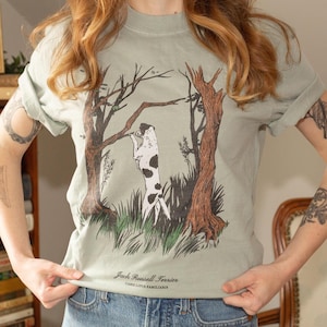 Comfort Colors Jack Russell Terrier T-Shirt | Dog Portrait Woodland Drawing | JRT Whimsical Victorian Storybook Retro Graphic Tee