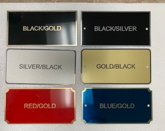 Custom Engraved Plate/Plaque - 3"x1", 4"x2", 5"x3" - Adhesive or Screws Included - Black, Silver, Gold, Red, Blue