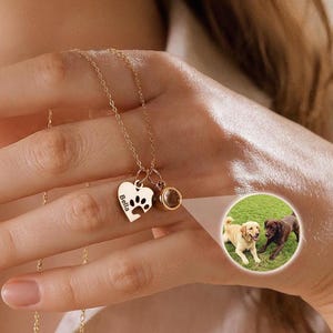 Pet Photo Projection Necklace, Paw Print Name Necklace with Heart, Photo Necklace with Name, Gifts for Pet Lovers, Animal Friendly Jewelry