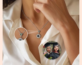 Custom Photo Projection Necklaces With Birthstones, Personalized Memorial Photo Pendants, Mother's Day, Birthday Gifts, Graduation Presents