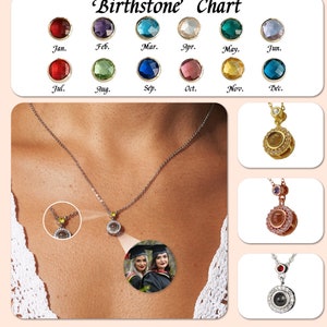 Custom Photo Projection Necklaces With Birthstones, Personalized Memorial Photo Pendants, Mother's Day, Birthday Gifts, Graduation Presents